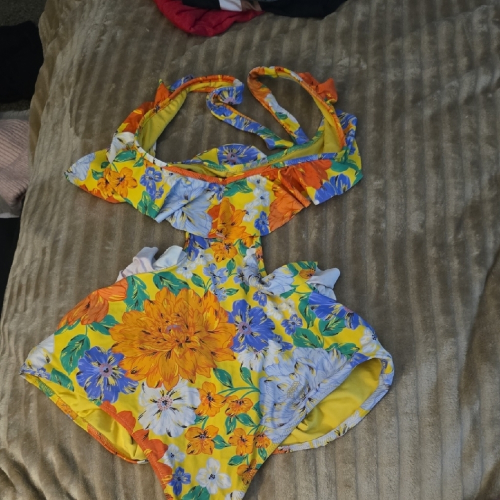 Aerie Floral One Piece Swimsuit - Yellow and Blue